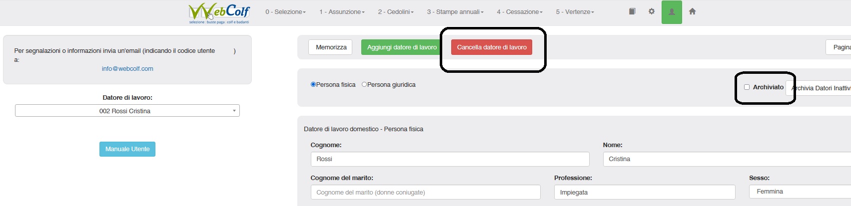 cancella o nascondi datori di lavoro domestico