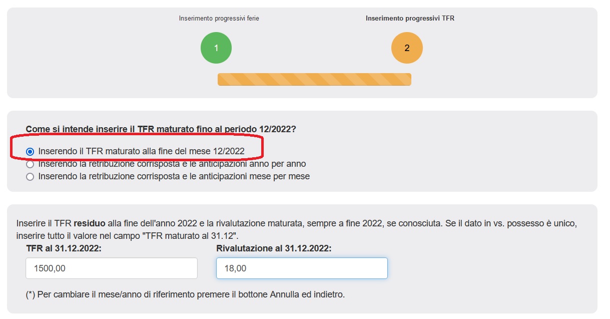 inserimento progressivi ferie e tfr